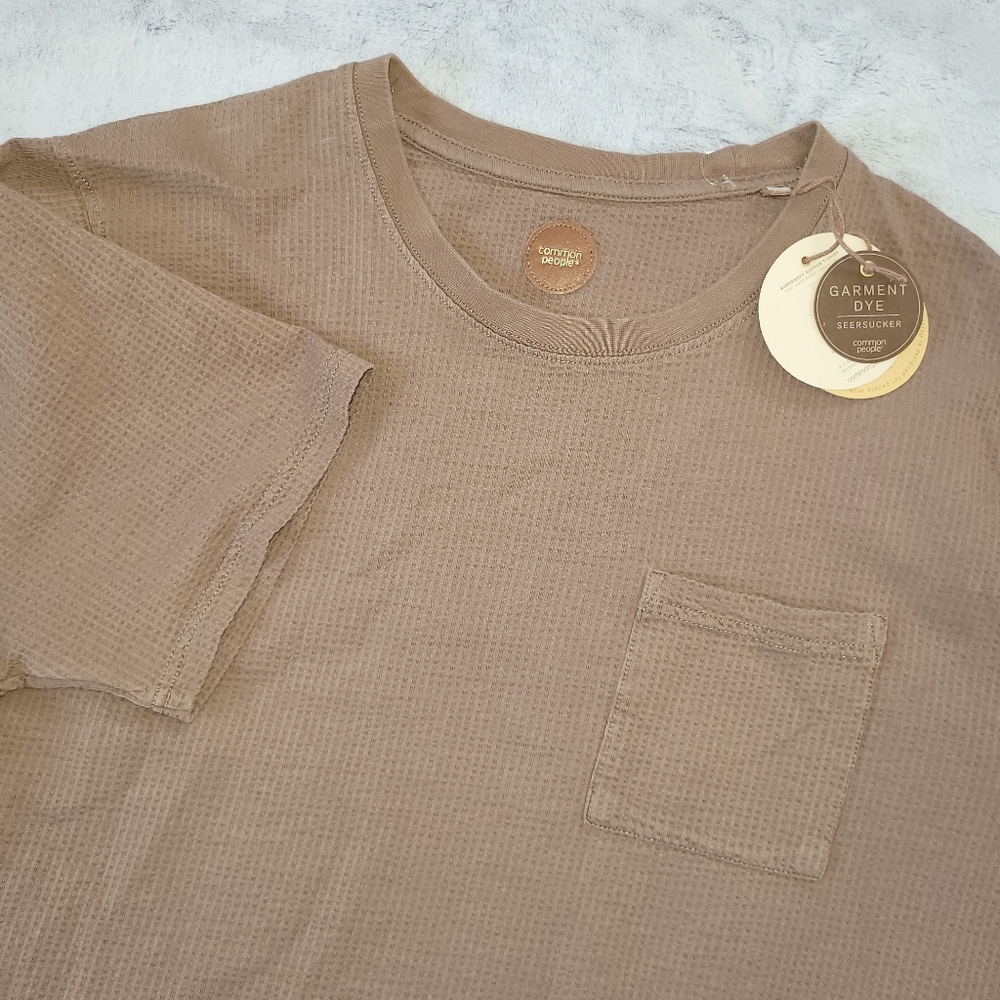 Common People Mens XL Seersucker GD Tee Brown Pocket Tshirt Cotton Minimalist